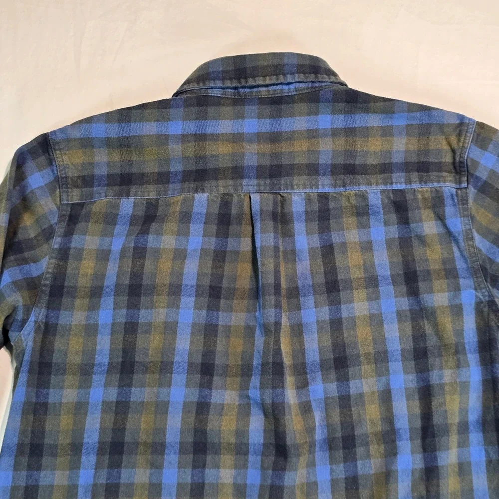 Smiths Workwear Mens Large‎ Flannel Shirt Blue Olive Green Plaid Long Sleeve L